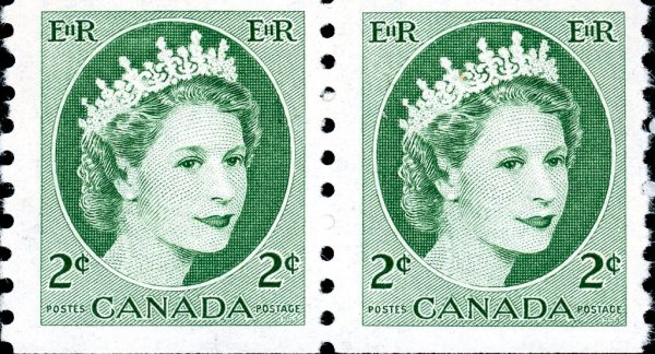 Canada Stamp #345pa - Queen Elizabeth II (1954) 2 x 2¢ Pair