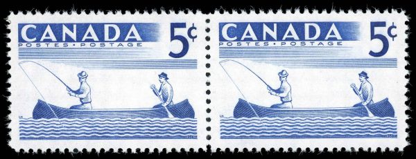 Canada Stamp #365i - Fishing (1957) 2 x 5¢ Identical pair