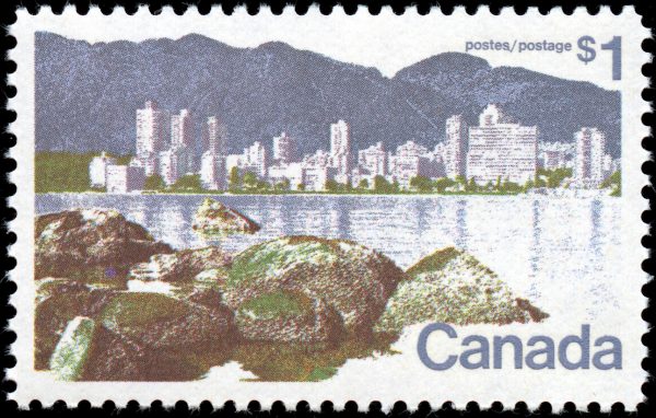 Canada Stamp #600iv - Vancouver (1972) $1 Short $ flaw and dot after "Postes" (pos. 22)