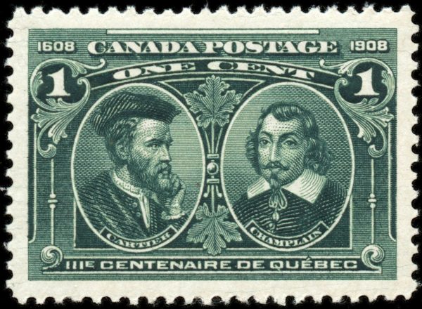 Canada Stamp #97i - Cartier & Champlain (1908) 1¢ - Hairlines