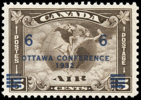 Canada Stamp - Air Mail #C4 - C2 Surcharged (Mercury, with scroll in hand) (1932) 6¢ (VF-MH)