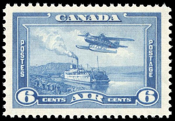 Canada Stamp - Air Mail #C6 - Monoplane over Mackenzie River, NWT (1938) 6¢