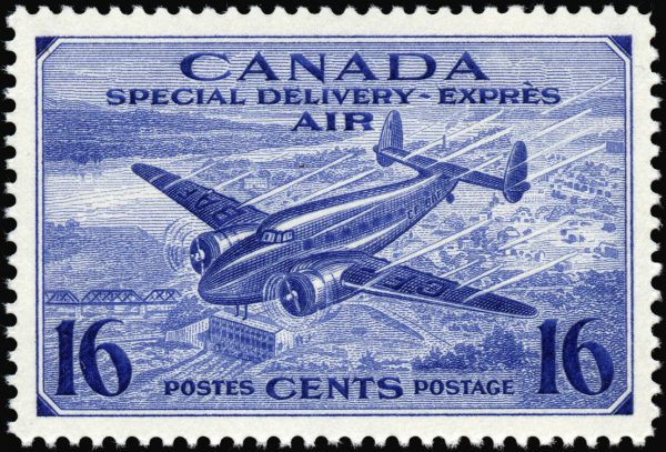 Canada Stamp - Air Mail #CE1 - Trans-Canada airplane (1942) 16¢ (VF-MLH)