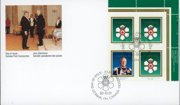 Canada FDC PB#1447a - Order of Canada / Roland Michener (1992) 2 x 42¢