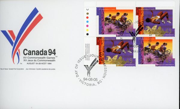 Canada FDC PB#1520a - Commonwealth Games - Vancouver (1994) 4 x 43¢ Se-tenant pair (1519, 1520)