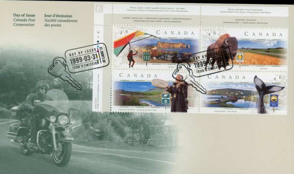 Canada FDC PB#1783a - Scenic Highways-3 (1999) 4 x 46¢ Se-tenant block of strip of 4 different (1780-1783)