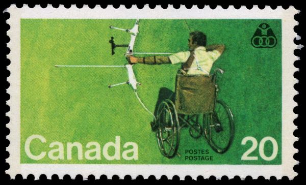 Canada Stamp #694i - Archer in Wheelchair (1976) 20¢ HB - Hibrite Paper