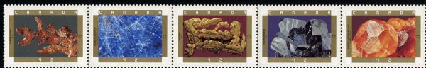 Canada Stamp #1440a - Canadian Minerals (1992) 5 x 42¢ Horizontal strip of 5 (1436-1440) UNFOLDED FROM ANNUAL COLLECTION