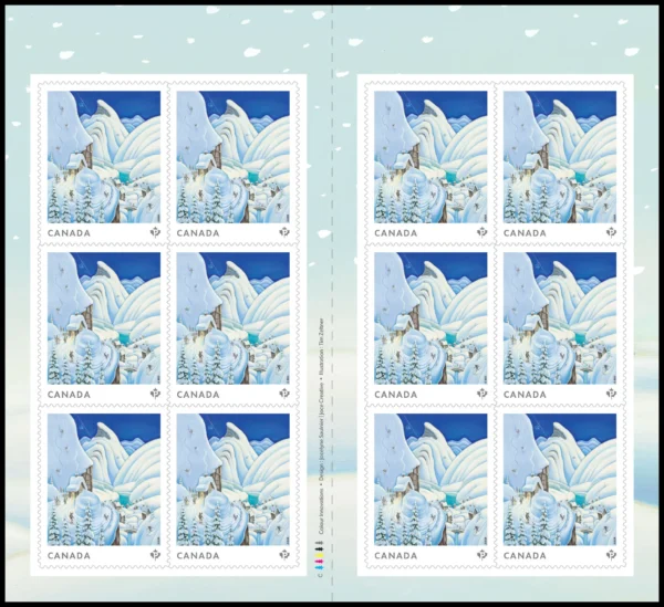 Canada Stamp #3405a - Holiday Winter Scenes (2023) 12 x P (92¢) Booklet pane of 12 stamps (#3405)