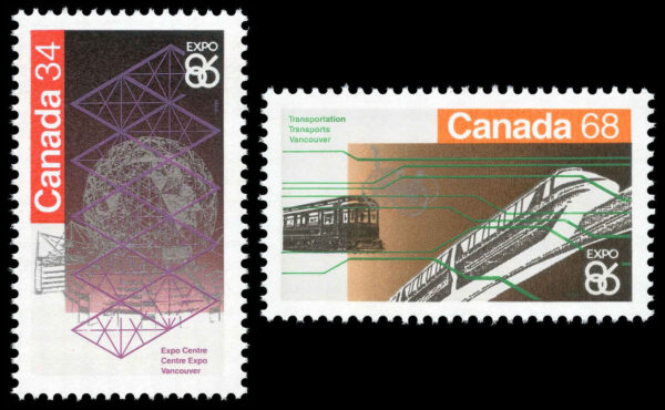 Canada Stamp #1092-3 - Expo 86 (1986) 1 x 34¢, 1 x 68¢ Set of 2 stamps