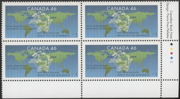 Canada Stamp PB#1806 - UPU emblem on world map (1999) 46¢