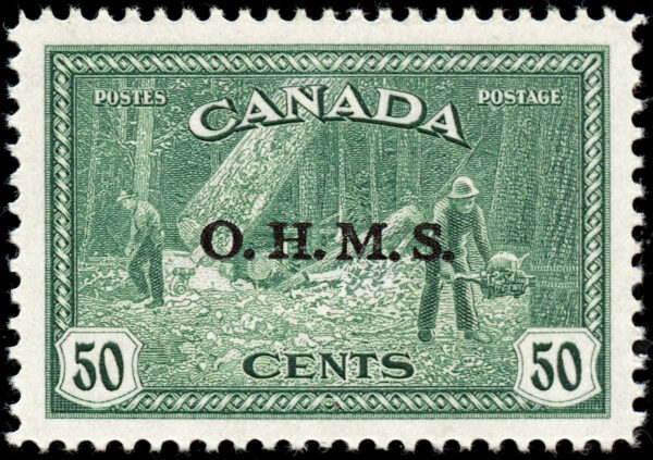 Canada Stamp - O - Official #O9 - Lumbering (1949) 50¢ O.H.M.S.