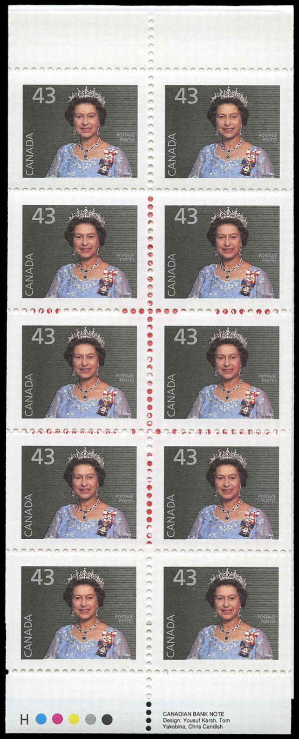 Canada Stamp Booklet - #BK155B Queen Elizabeth II (1994) 10 x 43¢ Booklet of 10 stamps (#1358aiv in cover), new U.S. and International postal rates - Image 2