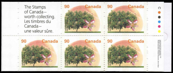 Canada Stamp Booklet - #BK181A Elberta Peach (1995) 5 x 90¢ Booklet of 5 stamps (#1374c in cover), 50% recycle symbol on back cover - Image 2