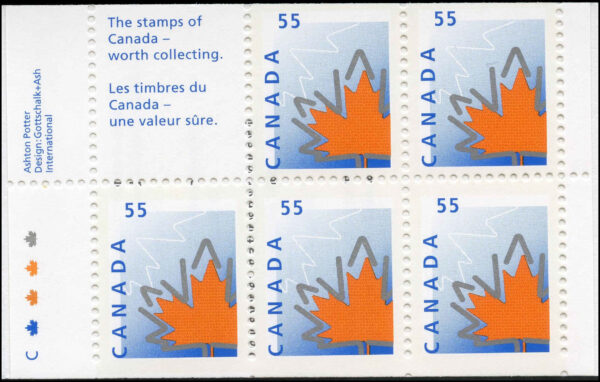 Canada Stamp Booklet - #BK216 Maple Leaf (1998) 5 x 55¢ Booklet of 5 stamps (#1684a in cover) - Image 2