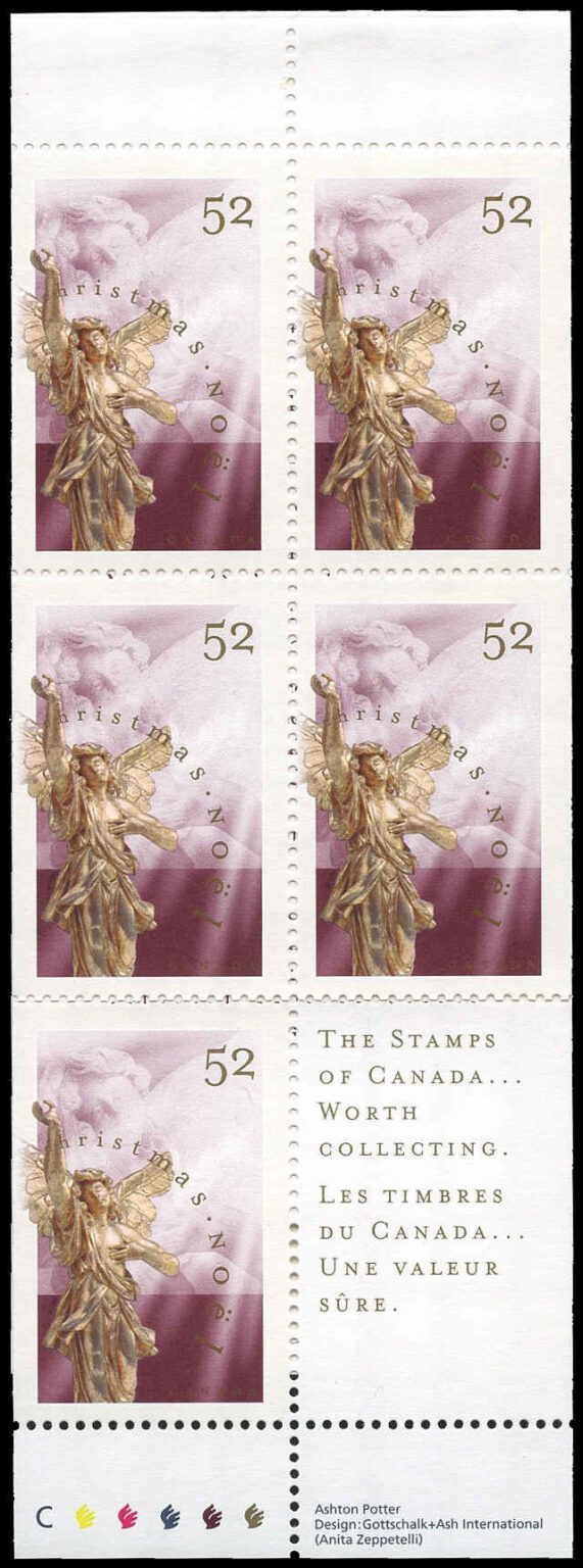 Canada Stamp #1765c - Adoring Angel (1998) 5 x 52¢ Booklet pane of 5 stamps (#1765b) (BK212) - Image 2