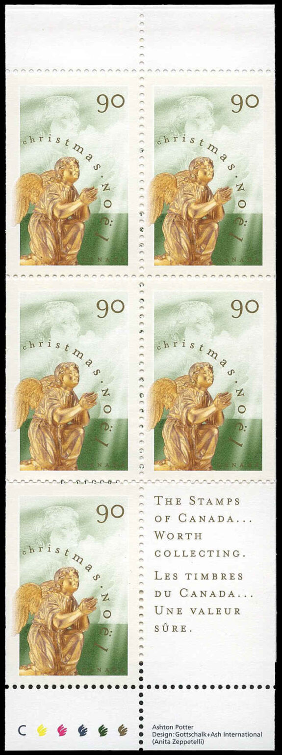 Canada Stamp #1766C - Praying Angel (1998) 5 x 90¢ Booklet pane of 5 stamps (#1766b) (BK213) - Image 2