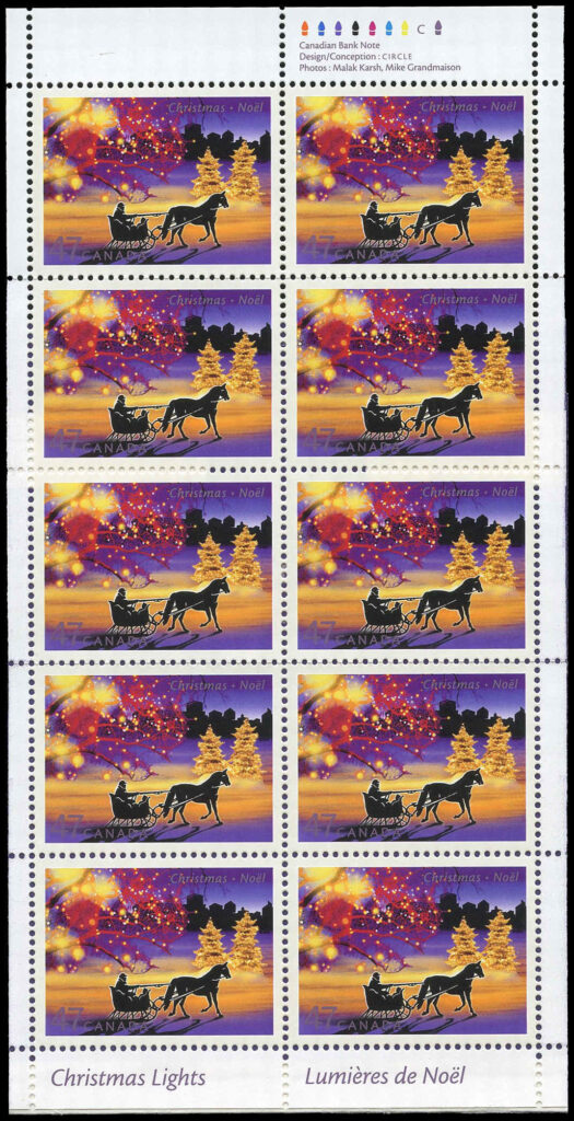 Canada Stamp Booklet - #BK248 Sleigh Ride in an Urban Landscape (2001) 10 x 47¢ Booklet of 10 stamps (#1922a in cover) - Image 2