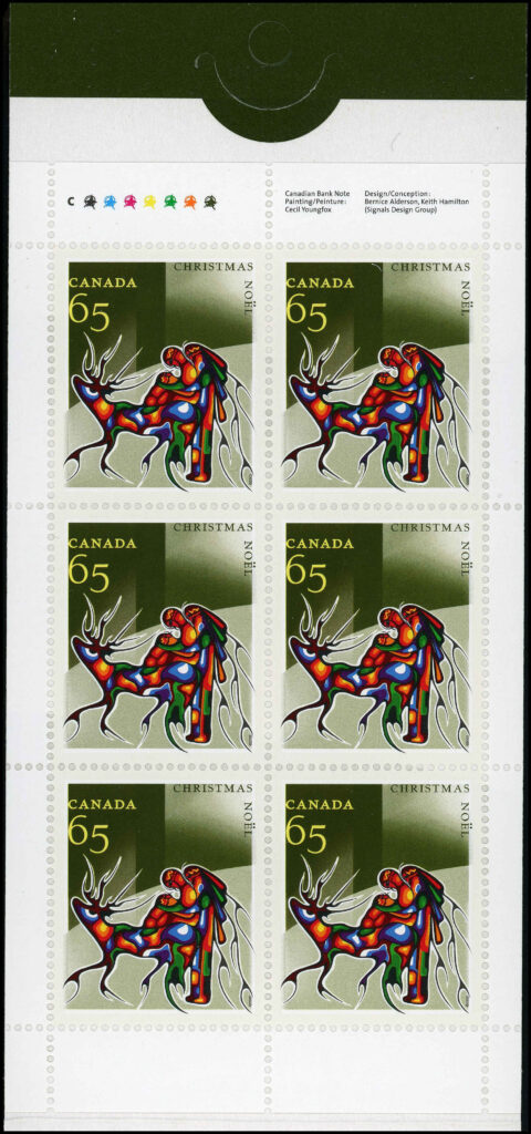 Canada Stamp #1966a - Winter Travel, by Cecil Youngfox (2002) 6 x 65¢ Booklet pane of 6 stamps (#1966) (BK263) - Image 2