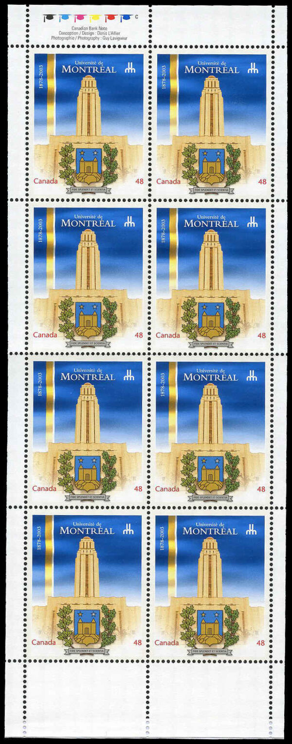 Canada Stamp Booklet - #BK273 University of Montreal (2003) 8 x 48¢ Booklet of 8 stamps (#1977a in cover) - Image 2