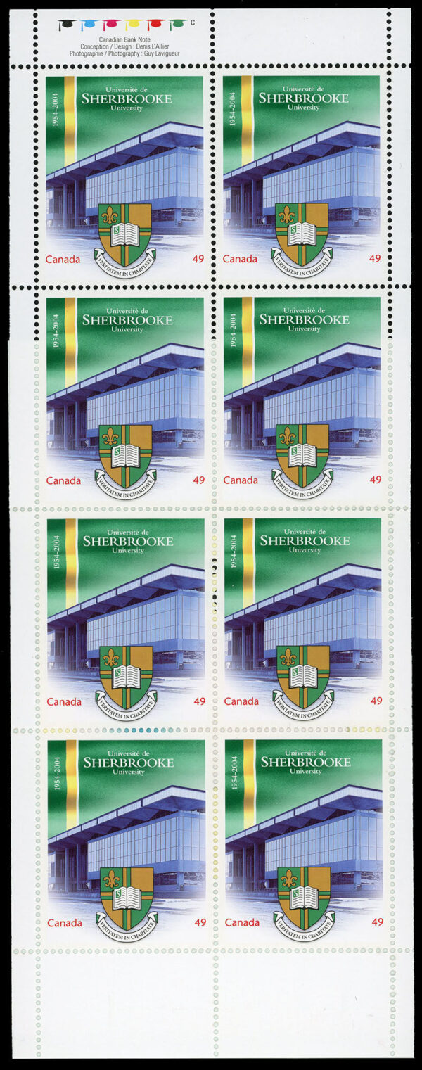 Canada Stamp Booklet - #BK289 University of Sherbrooke (2004) 8 x 49¢ Booklet of 8 stamps (#2033a in cover) - Image 2