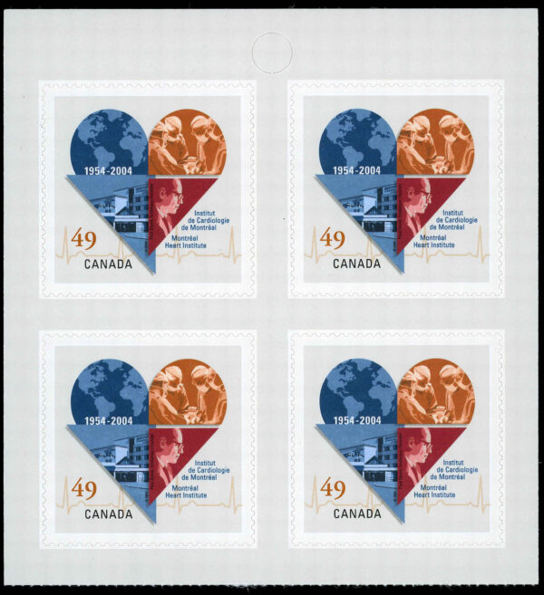 Canada Stamp BOOKLET#BK296 (2056a) - Montreal Heart Institute (2004) 8 x 49¢ 2X Booklet pane of 4 - Image 2