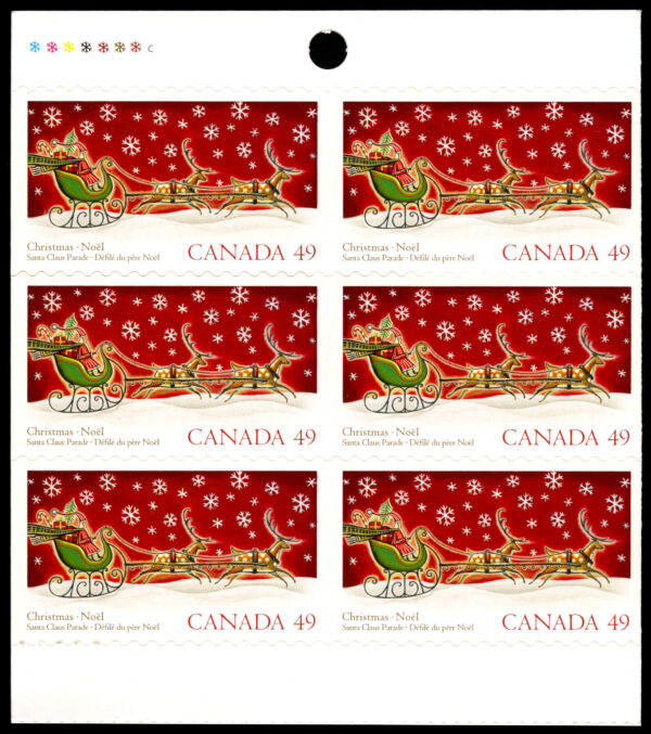 Canada Stamp #2069a - Christmas (Toronto Santa Claus Parade) (2004) 12 x 49¢, 2X Booklet pane of 6 stamps (#2069) (BK298) - Image 2