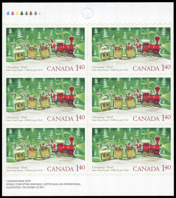 Canada Stamp #2071a - Santa in a train (2004) 6 x $1.40 Booklet pane of 6 stamps (#2071) (BK300) - Image 2