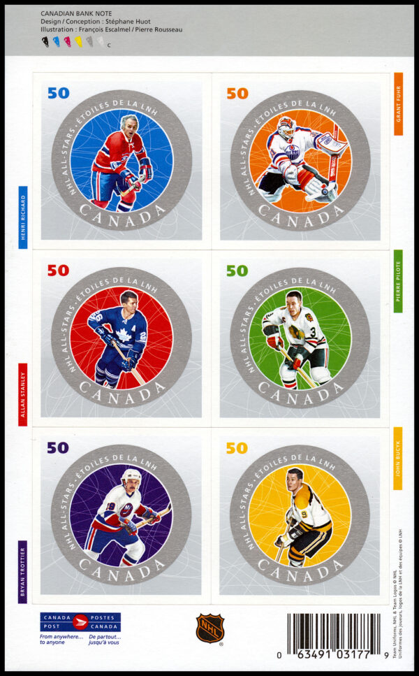 Canada Stamp Booklet - #BK305 NHL All Stars - 6 (2005) 6 x 50¢ Booklet of 6 stamps (#2086 in cover) - Image 2