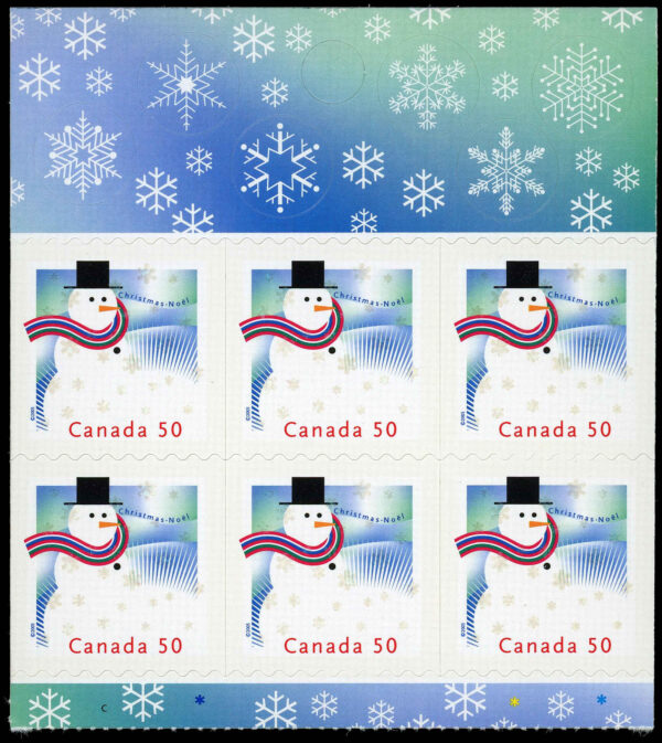 Canada Stamp #2124a - Snowman (2005) 12 x 50¢ ,2X Booklet pane of 6 stamps (3 x (#2124, 2124i)) (BK313) - Image 2