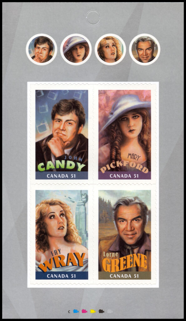 Canada Stamp #2154 - Canadians in Hollywood (2006) 8 x 51¢, 2X Booklet pane of 4 stamps (#2154a-d) (BK326), John Candy at upper left - Image 2