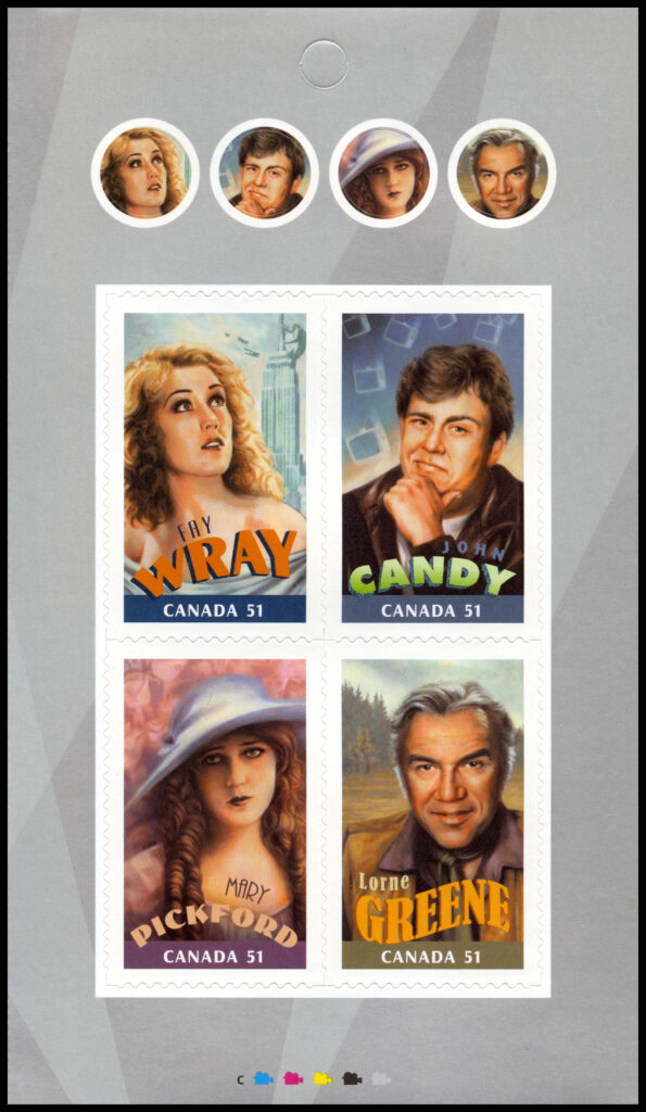 Canada Stamp #2154i - Canadians in Hollywood (2006) 8 x 51¢, 2X Booklet pane of 4 stamps (#2154a-d) (BK327), Fay Wray at upper left - Image 2