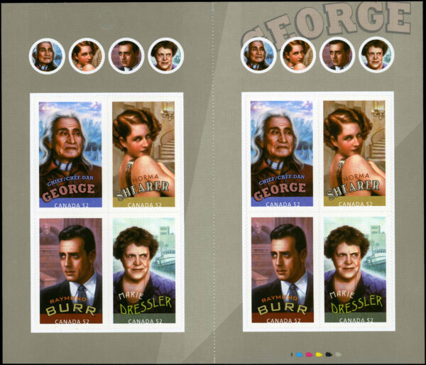 Canada Stamp Booklet - #BK382 Canadians in Hollywood: The Sequel (2008) 8 x 52¢ Booklet of 8 stamps (2 x #2280i in cover), with Chief Dan George at upper left - Image 2