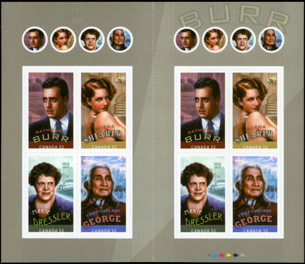 Canada Stamp Booklet - #BK384 Canadians in Hollywood: The Sequel (2008) 8 x 52¢ Booklet of 8 stamps (2 x #2280iii in cover), with Raymond Burr at upper left - Image 2