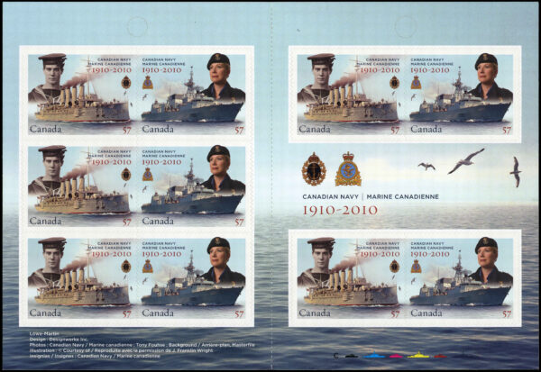 Canada Stamp Booklet - #BK428 Canadian Navy Centennial (2010) 10 x 57¢ Booklet of 10 stamps (#2386a in cover) - Image 2