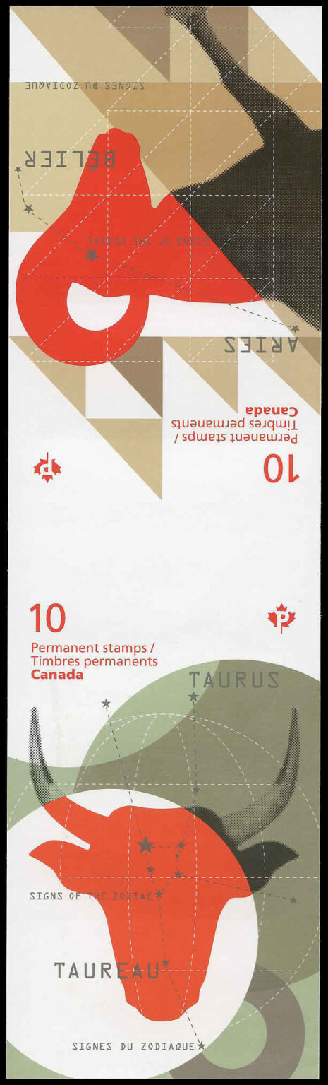 Canada Stamp #2450b - Signs of the Zodiac (2011) 12 x P (59¢) Gutter pane of 12 stamps, 6 x #2449 and 6 x #2450 - Image 2