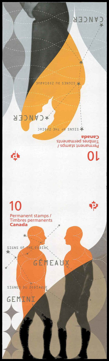 Canada Stamp #2452b - Cancer: The Crab (2011) 12 x P (59¢) Gutter pane of 12, 6 x P (2415) & 6 x P (2452) - Image 2