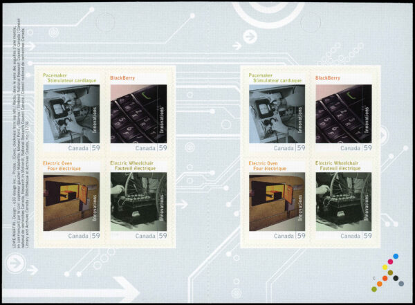 Canada Stamp Booklet - #BK466 Canadian Innovations (2011) 8 x 59¢ Booklet of 8 stamps (2 x #2488 in cover) - Image 2