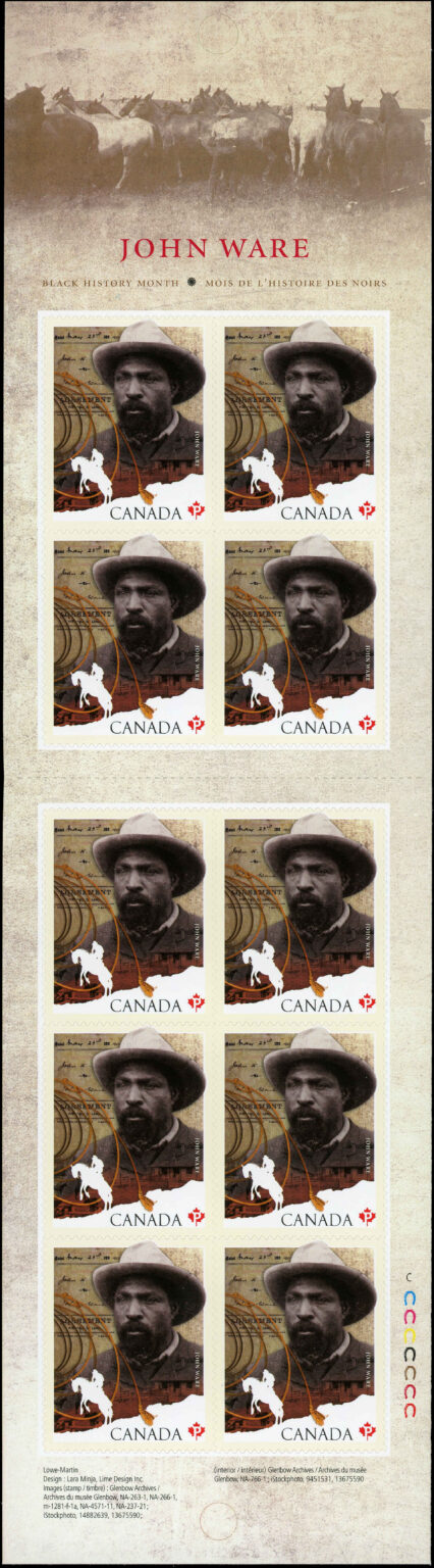 Canada Stamp Booklet - #BK480 John Ware (2012) 10 x P (61¢) Booklet of 10 stamps (#2520a in cover) - Image 2