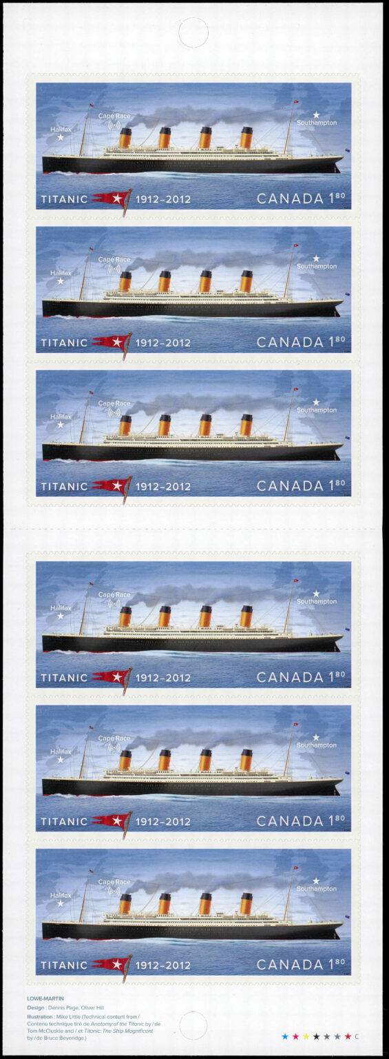 Canada Stamp Booklet - #BK486 Titanic, Map of North Atlantic, Flag of the White Star Line (2012) 6 x $1.80 Booklet of 6 stamps (#2538a in cover) - Image 2