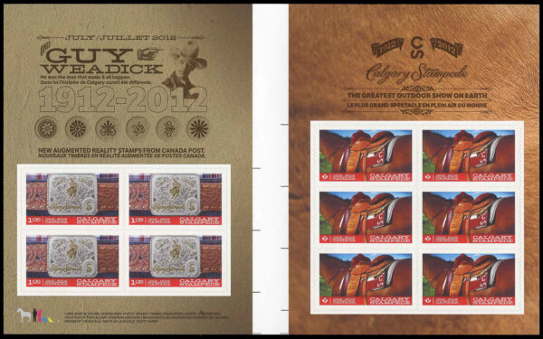 Canada Stamp #2548b - Silver and Gold Belt Buckle & Saddled Rodeo Horse (2012) 6 x P (61¢), 4 x $1.05 Gutter pane of 10 stamps (6 x #2547 and 4 x #2548) - Image 2