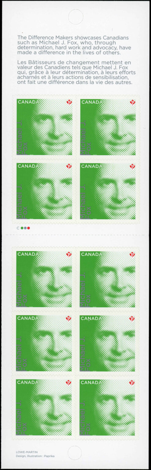 Canada Stamp Booklet - #BK493 Michael J. Fox (2012) 10 x P (61¢) Booklet of 10 stamps (#2553a in cover) - Image 2