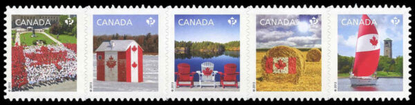 Canada Stamp #2616i - Canadian Pride (2013) 5 x P (63¢) Se-tenant strip of 5 (2612-2616), die cut to shape from Quarterly Pack