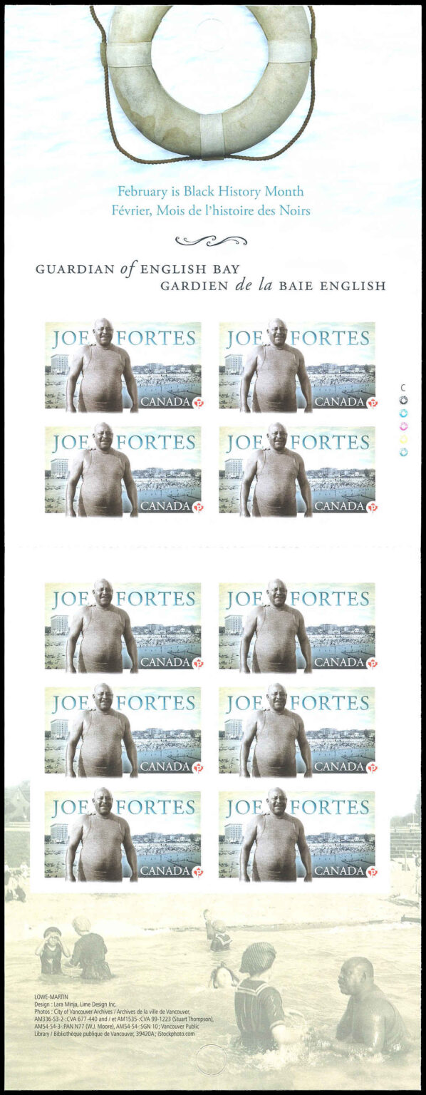 Canada Stamp Booklet - #BK526 Joe Fortes (1863-1922) (2013) 10 x P (63¢) Booklet of 10 stamps (#2620a in cover) - Image 2