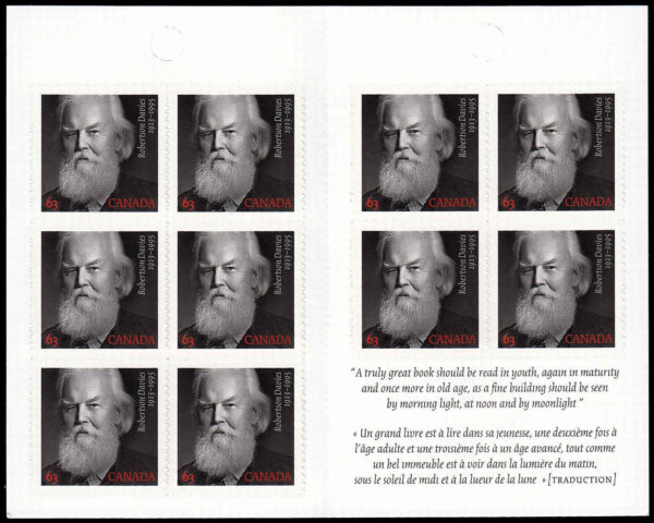 Canada Stamp Booklet - #BK547 Robertson Davies (1913-1995) (2013) 10 x 63¢ Booklet of 10 stamps (#2660a in cover) - Image 2