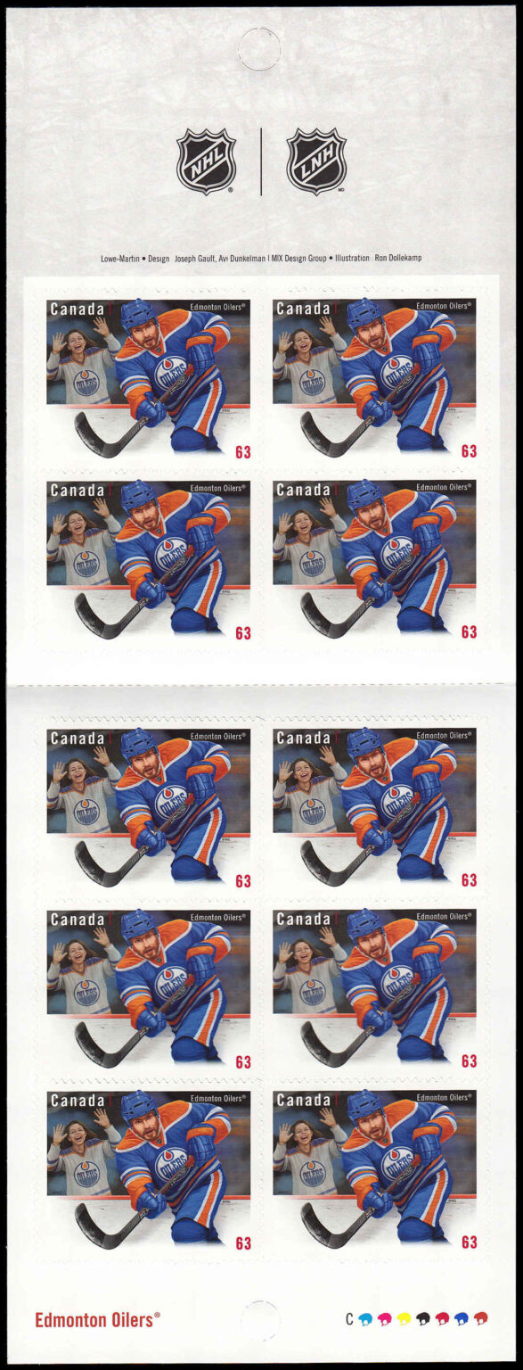 Canada Stamp Booklet - #BK550 Edmonton Oilers (2013) 10 x 63¢ Booklet of 10 stamps (#2672a in cover) - Image 2