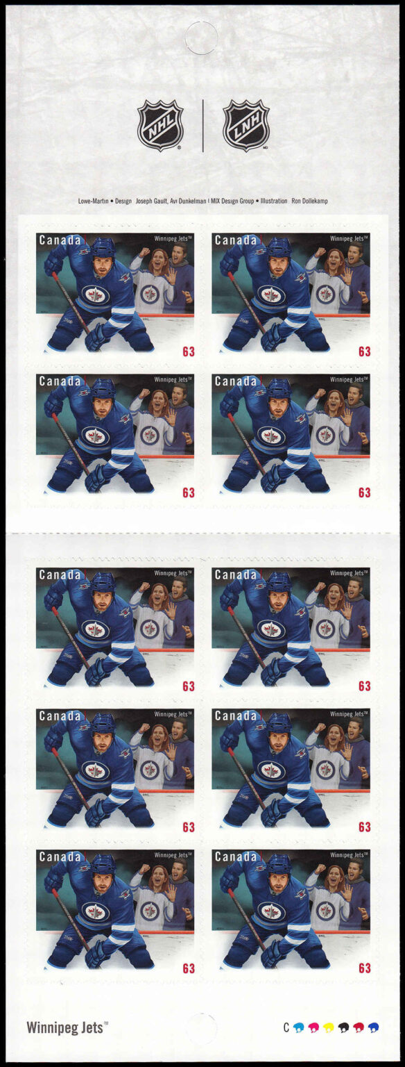 Canada Stamp Booklet - #BK553 Winnipeg Jets (2013) 10 x 63¢ Booklet of 10 stamps (#2675a in cover) - Image 2