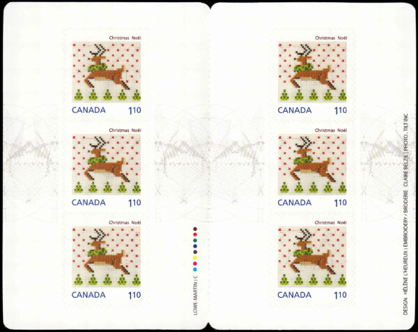 Canada Stamp Booklet - #BK565 Cross-Stitched Reindeer (2013) 6 x $1.10 Booklet of 6 stamps (#2690a in cover) - Image 2