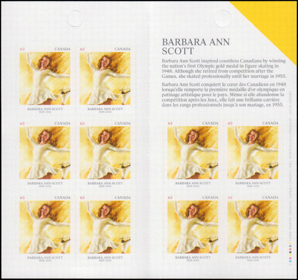 Canada Stamp Booklet - #BK572 Barbara Ann Scott (1928-2012) (2014) 10 x 63¢ Booklet of 10 stamps (#2705a in cover) - Image 2