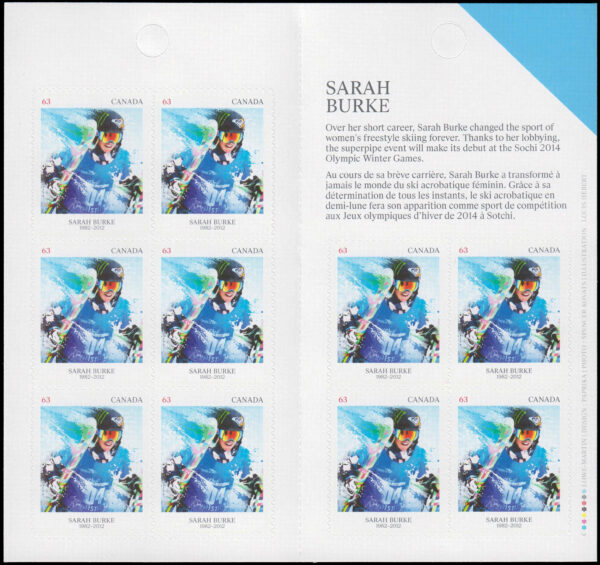 Canada Stamp Booklet - #BK574 Sarah Burke (1982-2012) (2014) 10 x 63¢ Booklet of 10 stamps (#2707a in cover) - Image 2